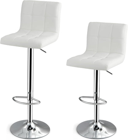 GiantexUK Swivel Bar Stools Set of 2, Upholstered Height Adjustable Barstools with Backrest, Footrest