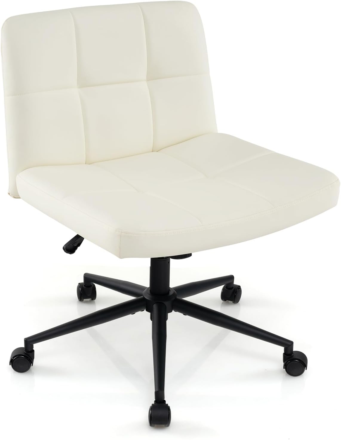 Armless Office Chair, PU Leather Upholstered Cross Legged Computer Desk Chair