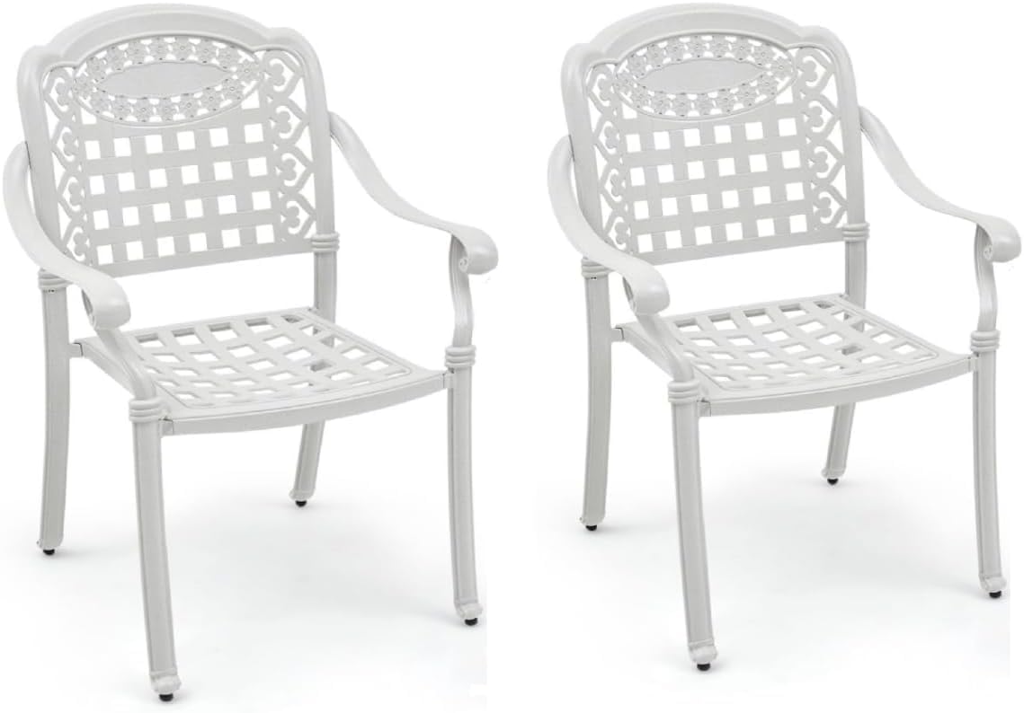 GiantexUK Set of 2 Dining Chairs, Stackable Cast Aluminum Chairs with Adjustable Foot Pads, Grid Pattern