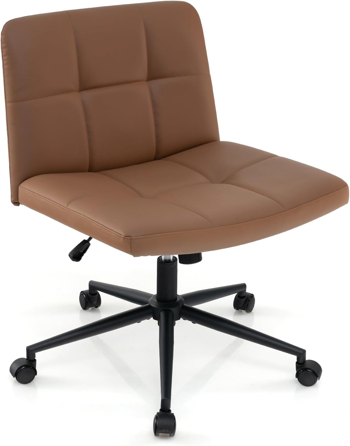 Armless Office Chair, PU Leather Upholstered Cross Legged Computer Desk Chair