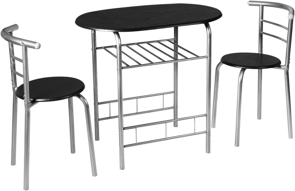 GiantexUK 3-Piece Dining Table Set, Metal Frame Kitchen Table Set with Storage Shelf