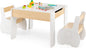 Kids Table and Chair Set, Wooden Children Study Desk with 2 Chairs, Reversible Blackboard Tabletop & Hidden Storage