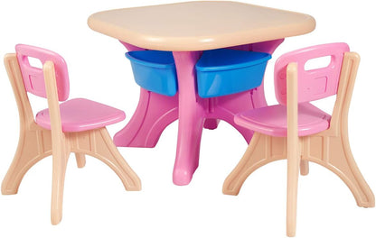 Kids Table and Chairs Set, Children Activity Art Table and 2 Chairs Set with Detachable Storage Bins