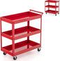 GiantexUK 3-Tier Tool Trolley, Metal Frame Utility Service Cart with 4 Wheels & Handle (3-Tier, Flat Handle)