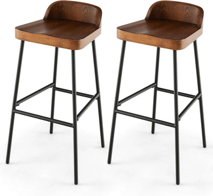 GiantexUK Bar Stools Set of 1/2, 73CM Seat Height Barstools with Low Back, Footrests & Adjustable Foot Pads, 42 x 42 x 82cm