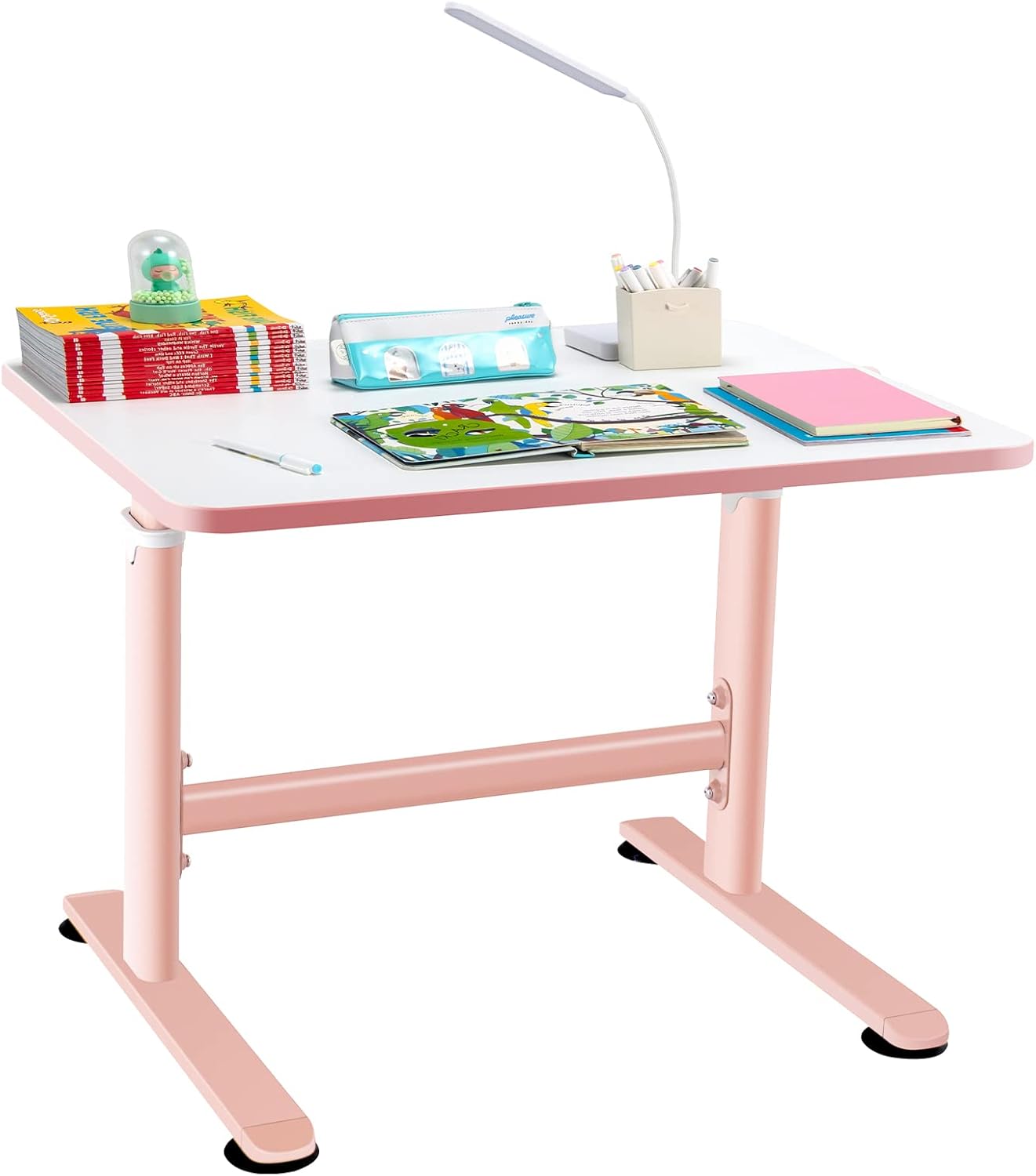 Kids Desk, Height Adjustable Children Study Table with Hand Crank System and Ample Tabletop