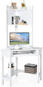 Corner Computer Desk with Top Bookshelf, Keyboard Tray and Storage Shelves, Space Saving Triangle PC Laptop Table