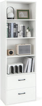 188cm Tall Bookcase, 6-Tier Wooden Bookshelf Storage Cabinet with 4 Open Shelves and 2 Drawers