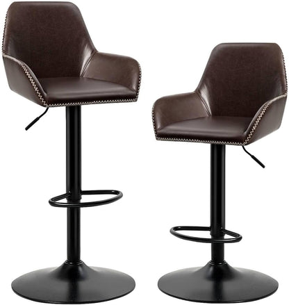 GiantexUK Bar Stools Set of 1/2, PU Leather Swivel Height Adjustable Barstools with Backrest, Armrest, Gas Lift & Footrest