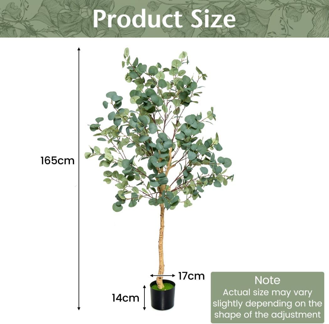 GiantexUK Artificial Eucalyptus Tree, 140cm/165cm Faux Eucalyptus Plant with Silver Dollar Leaves and Cement Pot