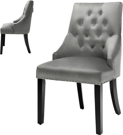 GiantexUK Upholstered Dining Chair, Tufted Fabric Kitchen Chair with High Backrest, Rubber Wood Legs & Adjustable Foot Pads