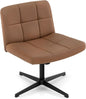 Armless Office Chair, PU Leather Upholstered Cross Legged Computer Desk Chair