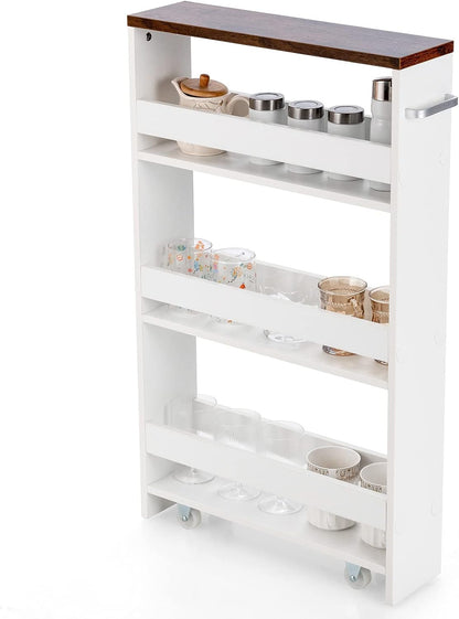 GiantexUK Kitchen Storage Trolley, 4 Tier Slim Utility Rolling Cart with Wheels & Handle