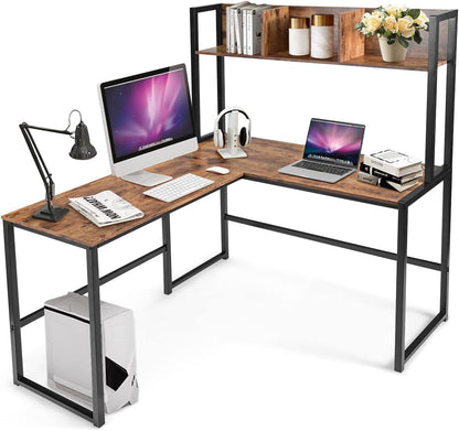 L-Shaped Computer Desk, Industrial Large 2-Person Corner Writing Workstation PC Laptop Table