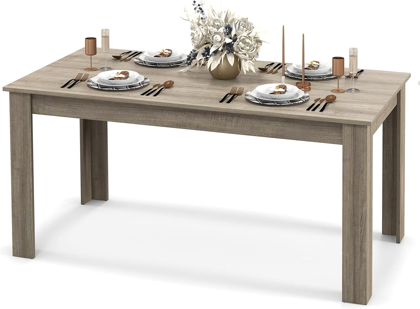 GiantexUK Dining Table, 160 x 80CM Rectangular Kitchen Table with L-Shaped Legs, 8-Seater Wooden Breakfast Dinner Table