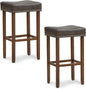 GiantexUK Bar Stools Set of 2, PU Leather Kitchen Saddle Stools with Rubber Wood Legs, Footrests & Non-Slip Foot Pad, 44x33x74cm