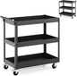 GiantexUK 3-Tier Tool Trolley, Metal Frame Utility Service Cart with 4 Wheels & Handle (3-Tier, Flat Handle)