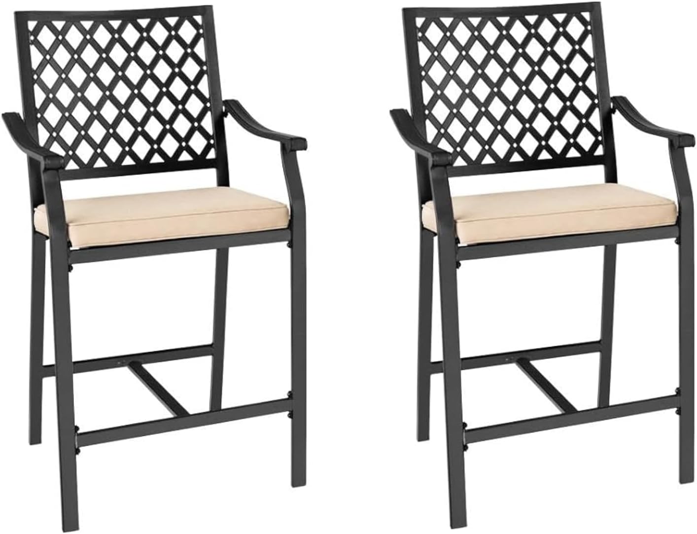 GiantexUK 3 PCS Patio Bistro Set, Metal Frame Garden Furniture Set with Cushions and Footrests