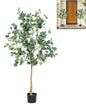 GiantexUK Artificial Eucalyptus Tree, 140cm/165cm Faux Eucalyptus Plant with Silver Dollar Leaves and Cement Pot