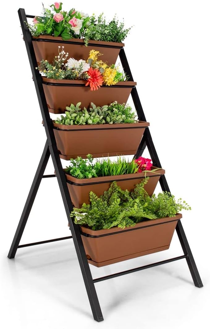 GiantexUK Raised Garden Bed, 5 Tier Vertical Ladder Planter with 5 Removable Trays & Drain Holes