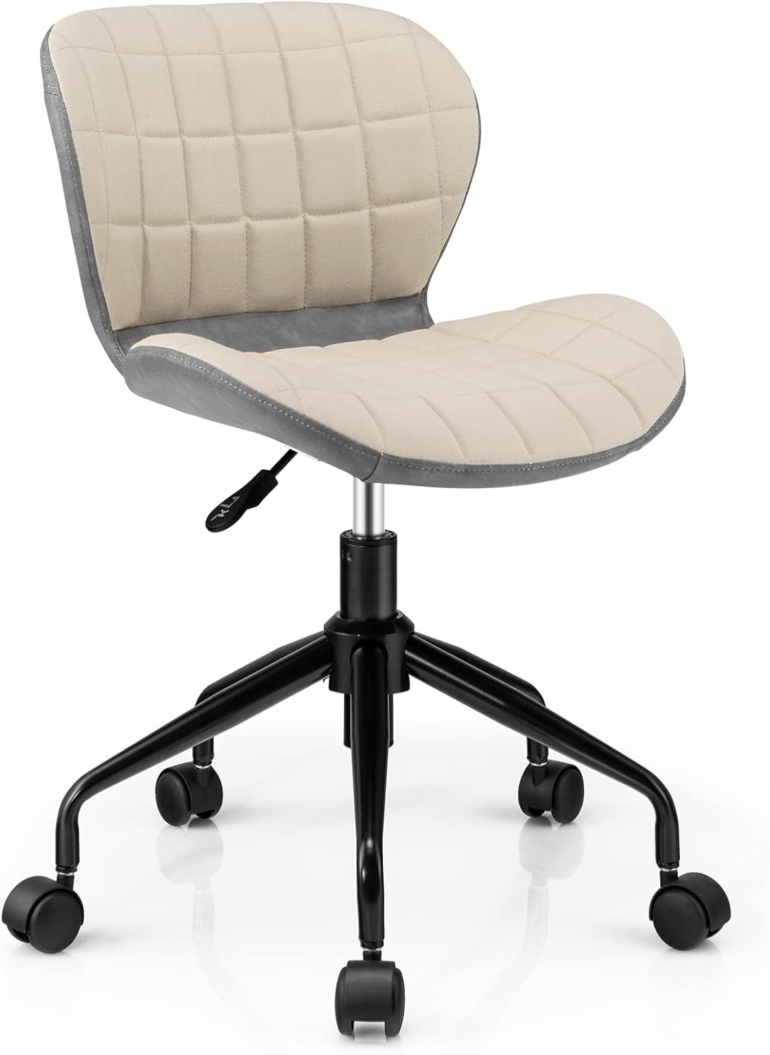 Swivel Office Chair, Ergonomic Height Adjustable Computer Desk Chairs with Wheels, Linen Fabric PU Leather