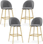 GiantexUK Bar Stools Set of 2/4, 74cm Seat Velvet Upholstered Kitchen Barstools with Curved Backrest & Footrest