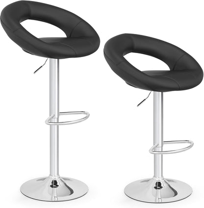 Bar Stool Set of 2, Adjustable Height Breakfast Kitchen Counter Chairs with 360° Swivel Design