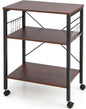 GiantexUK Kitchen Baker's Rack, 3 Tier Serving Cart Microwave Stand with Lockable Wheels & 10 Hooks(2 Adjustable Shelves)