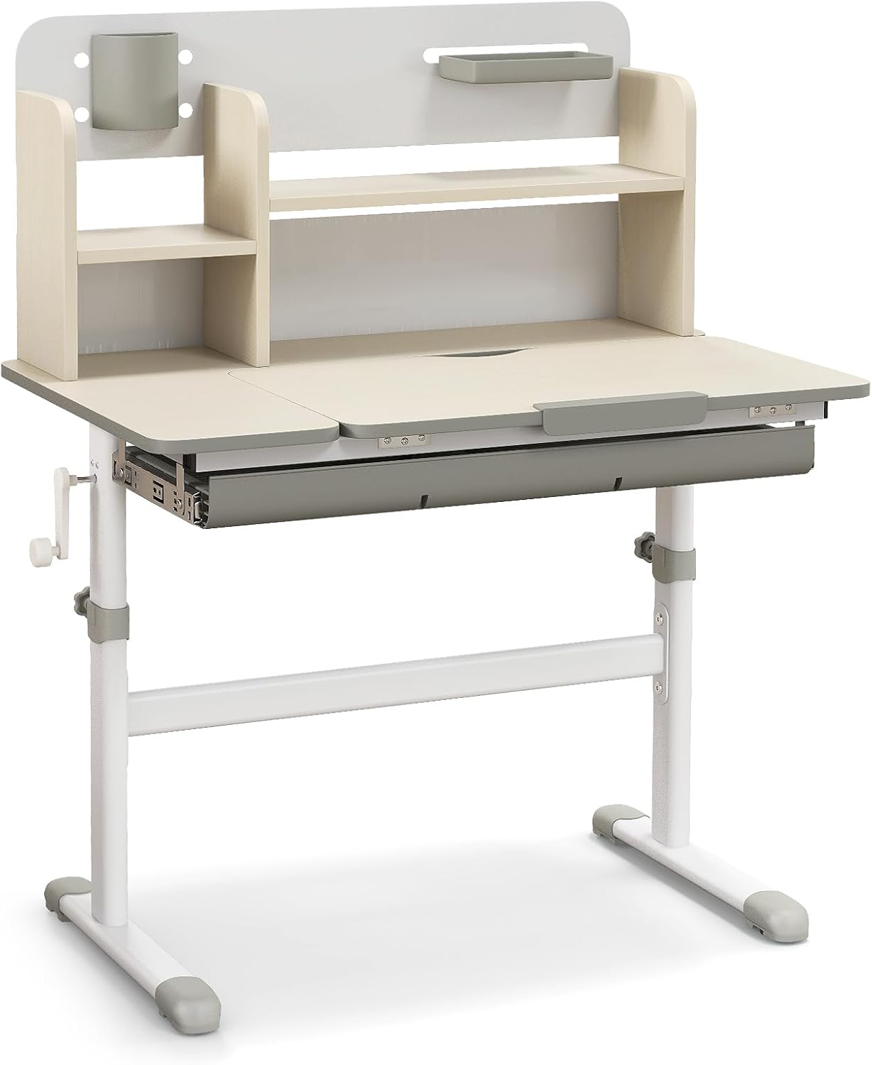 Kids Study Desk, Height Adjustable Children School Desk with Storage, Tilt Desktop, Pen Holder & Scale Ruler