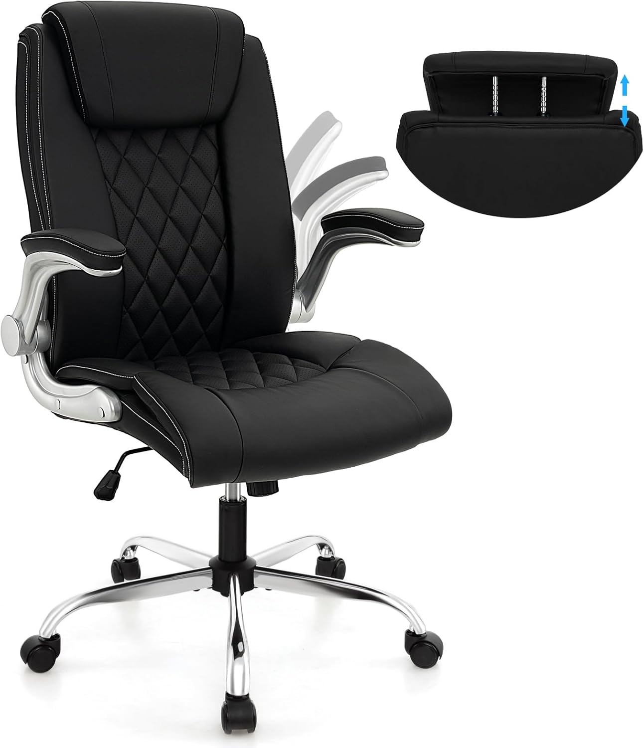 PU Leather Office Chair, Height Adjustable Executive Chair with Rocking Function