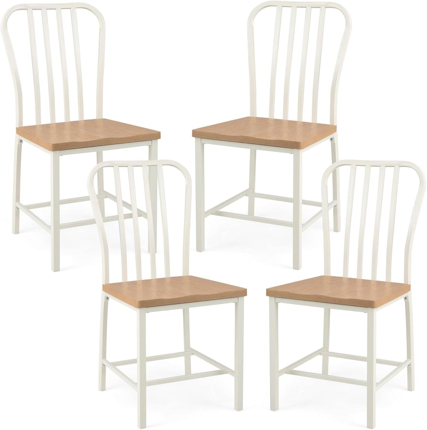 GiantexUK Dining Chairs Set of 2/4, Metal Frame Kitchen Chairs with Spindle Backrest, Footrests & Non-Slip Foot Pads