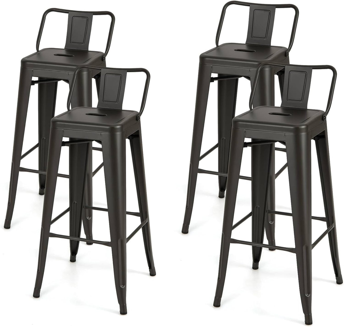 GiantexUK Metal Bar Stools Set of 4, Stackable Kitchen Chairs with Low Backrest,42 x 42 x 92cm