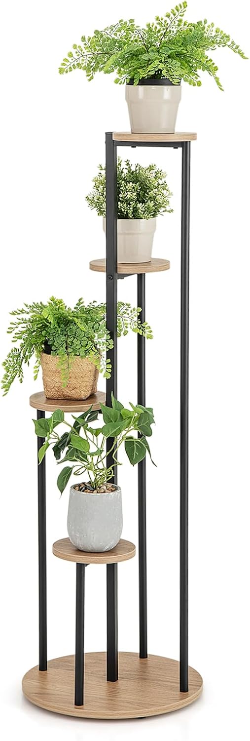 Tall Plant Stand, 5 Tiers Flower Rack with Foot Pads, Metal Display Pot Shelf Holder for Balcony Living Room Yard