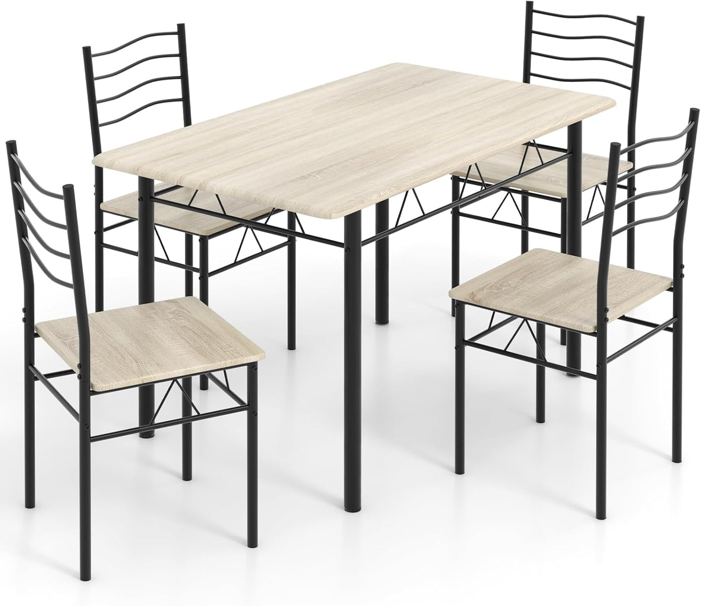 GiantexUK 5PCS Dining Table and Chairs Set, Metal Frame Kitchen Table Set with High Back & Anti-slip Foot Pads