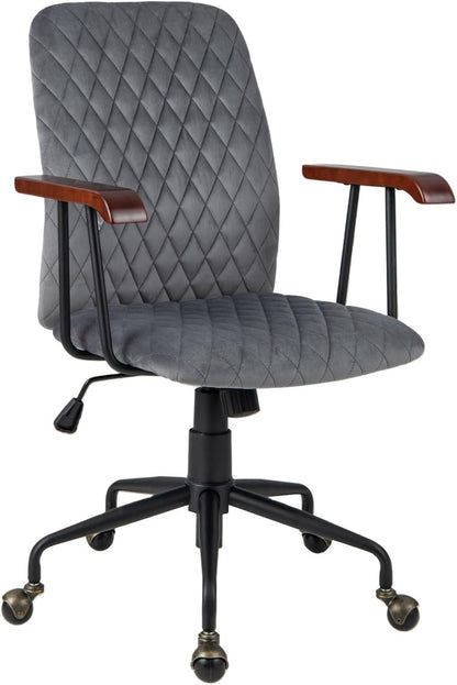 Velvet Office Chair, Ergonomic Swivel Computer Desk Chair with Rubber Wood Armrests