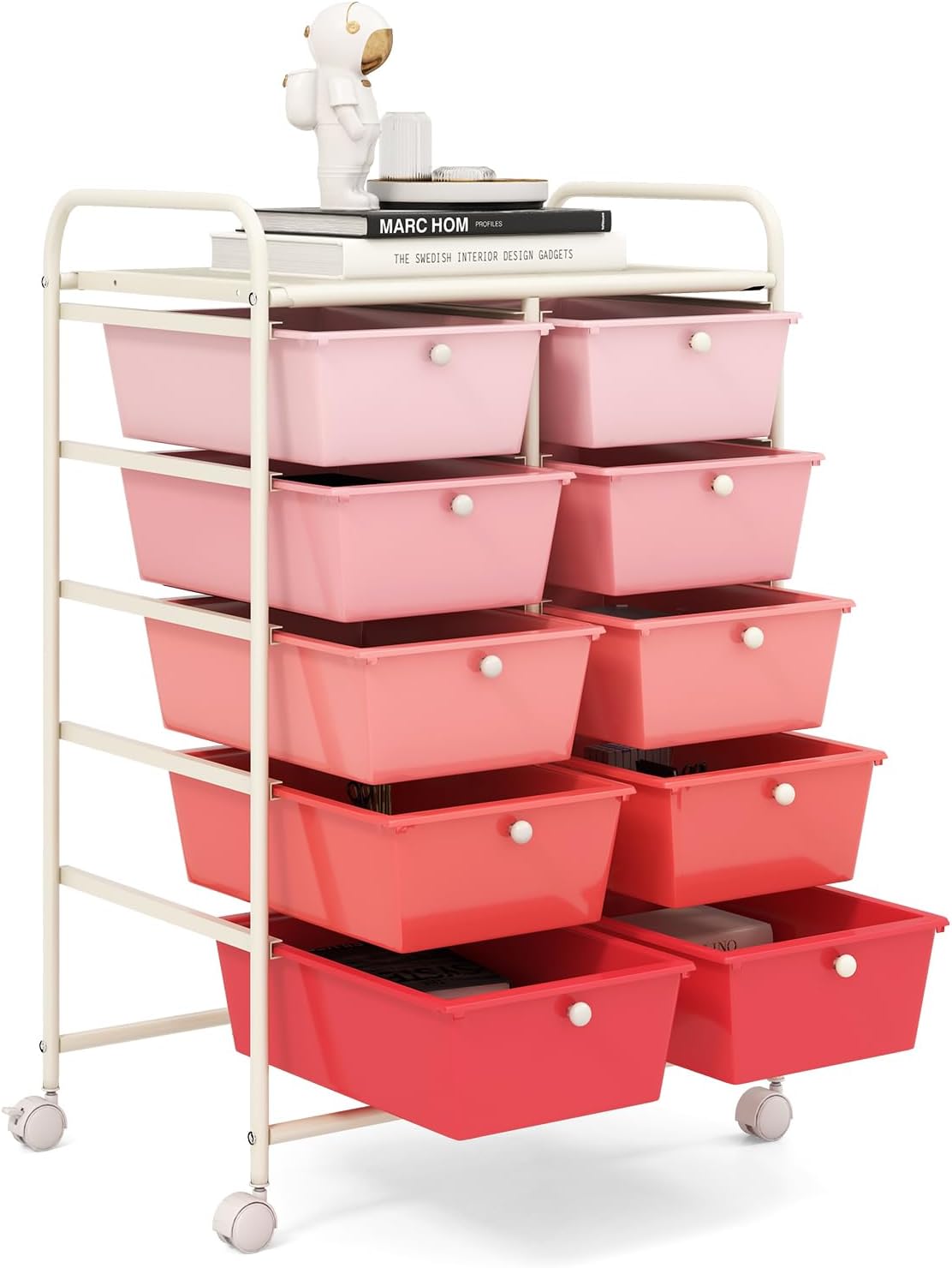 GiantexUK 10 Drawers Storage Cart, Mobile Rolling Storage Trolley with 4 Lockable Wheels & Handles