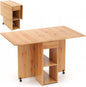 Mobile Folding Dining Table, Drop Leaf Table with 2 Wheels, 2-Layer Storage Rack & Drawer