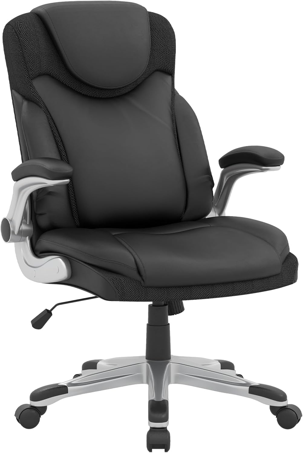 350LBS Executive Office Chair, Height Adjustable PU Leather Computer Desk Chair with Rocking Backrest and Arms, 72 x 72 x 118 cm