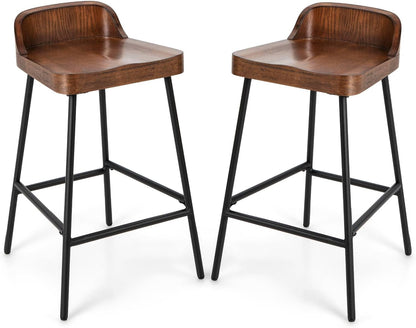 GiantexUK Bar Stools Set of 1/2, 62CM Seat Height Barstools with Low Back, Footrests & Adjustable Foot Pads