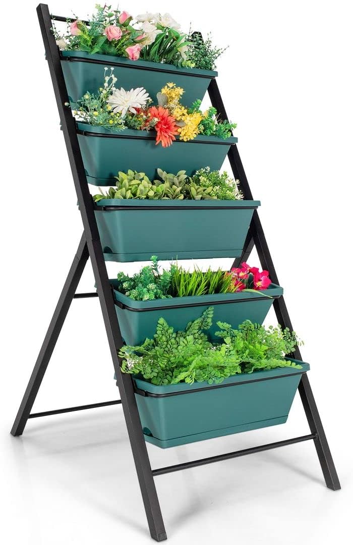 GiantexUK Raised Garden Bed, 5 Tier Vertical Ladder Planter with 5 Removable Trays & Drain Holes