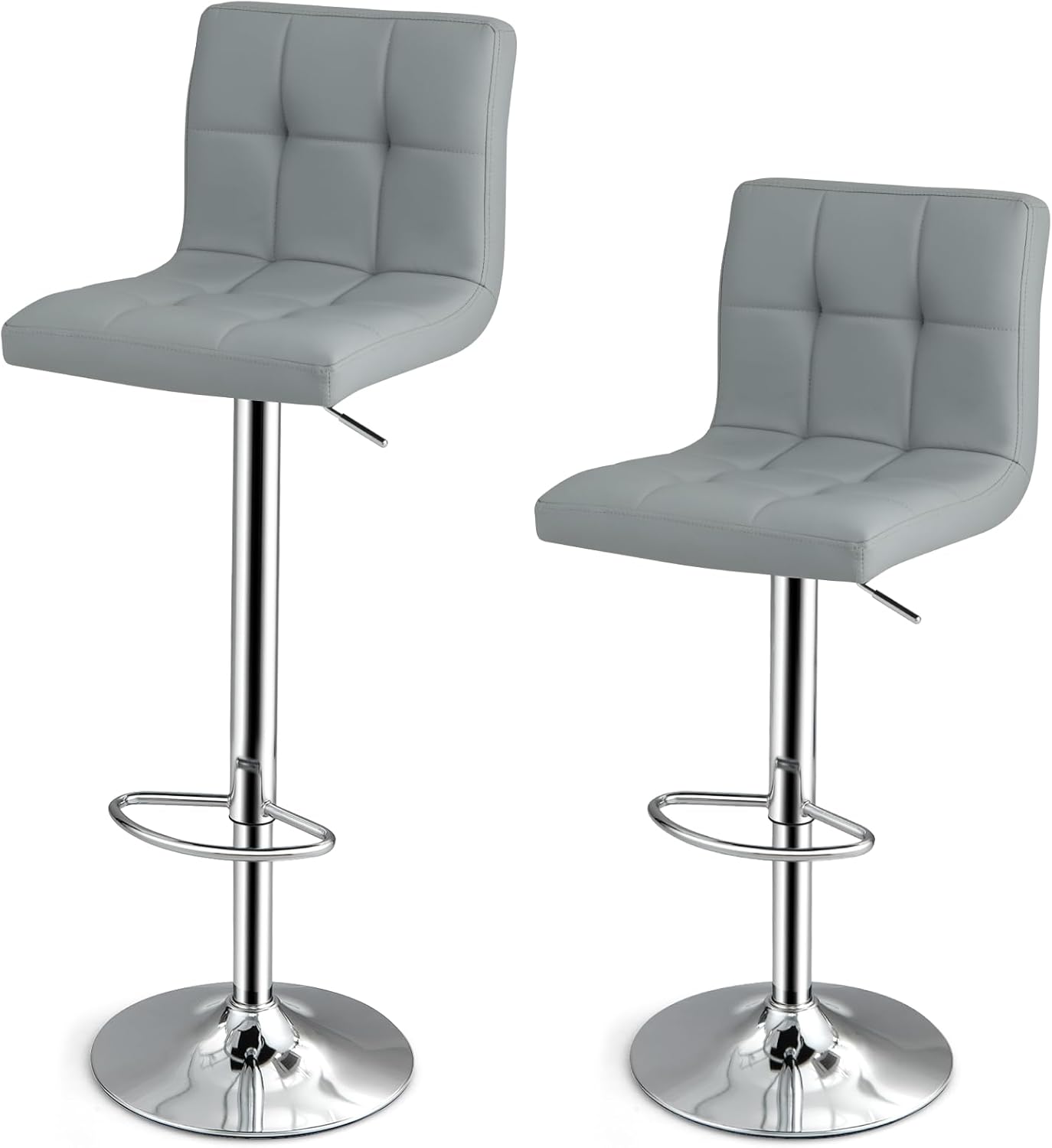 GiantexUK Swivel Bar Stools Set of 2, Upholstered Height Adjustable Barstools with Backrest, Footrest