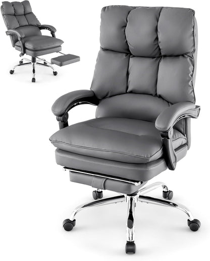 PU Leather Office Chair, Height Adjustable Reclining Computer Desk Chair with Retractable Footrest