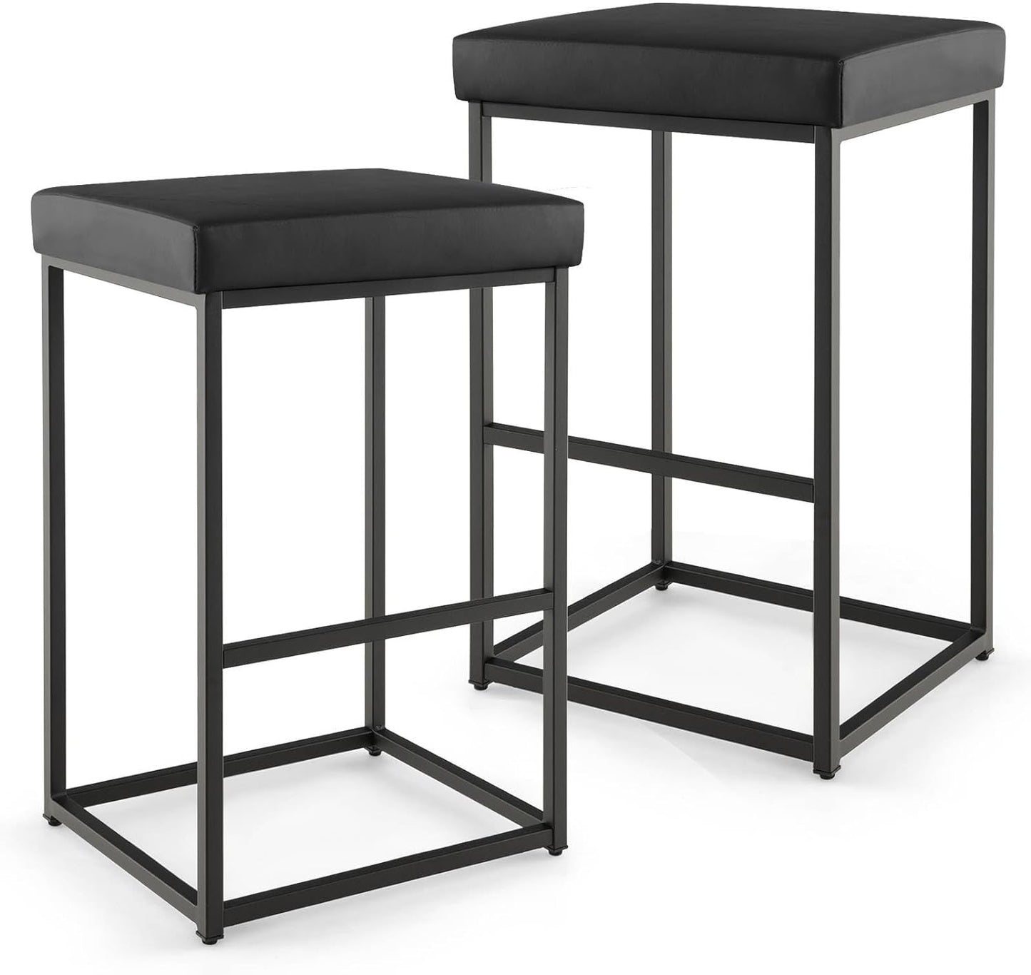 GiantexUK Bar Stools Set of 2, Upholstered PU Leather Kitchen Barstools with Footrest & Adjustable Foot Pads