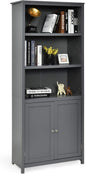 Wooden Storage Cabinet, Floor Standing Cupboard Tall Sideboard with 3-Tier Open Shelves and 2 Doors