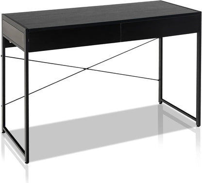 Computer Desk, Wooden PC Laptop Table Writing Workstation with 2 Drawers, 112 x 48 x 76cm