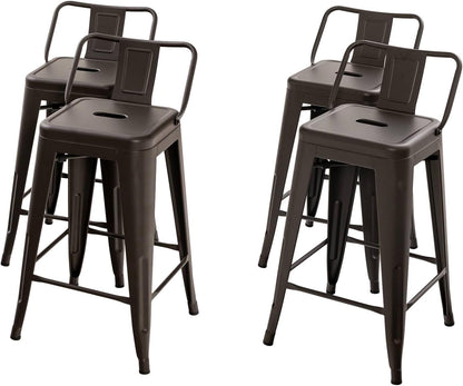 GiantexUK Metal Bar Stools Set of 4, Stackable Kitchen Chairs with Low Backrest, Footrests & Non-Slip Foot Pads, 40 x 43 x 77cm