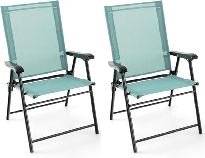 GiantexUK Garden Dining Chairs Set of 2, Folding Patio Chairs with Backrest, Armrests & Protective Foot Pad