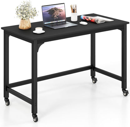 Rolling Computer Desk, 120cm Metal Frame Writing Desk with Wheels