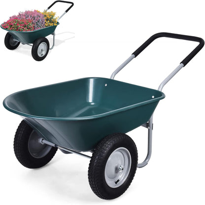 GiantexUK 2-Wheeled Wheelbarrow, Garden Cart with Twin Pneumatic Tyres & Soft Grip Handle