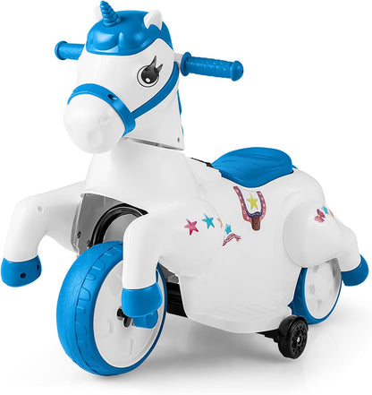 12V Kids Ride on Toy, Electric Ride on Unicorn with Training Wheels, Horse Riding Mode